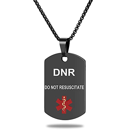 Medical Alert ID Necklace, Stainless Steel DNR Tag