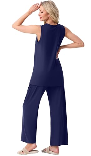 Image of PrinStory Womens Pajamas Sets 2 Piece Soft Pjs for Women Sleeveless Pajama Set Summer Loungewear with Pockets