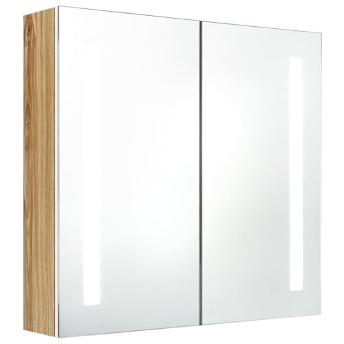 mtlskopl LED-Bad-Spiegelschrank Weiß mit Eichen-Optik 62x14x60 cm Modernes Beleuchtungskonzept für kleines Bad und Gäste-WC