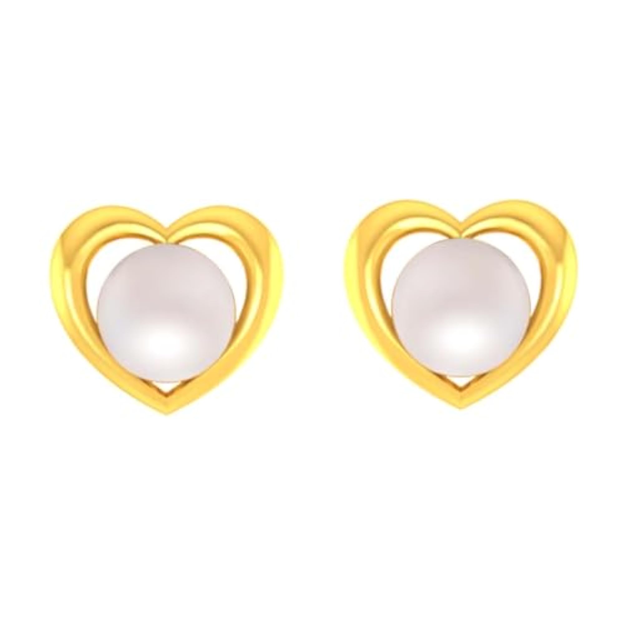 Women's 14K Gold Heart Stud Earrings with Pearl Accent