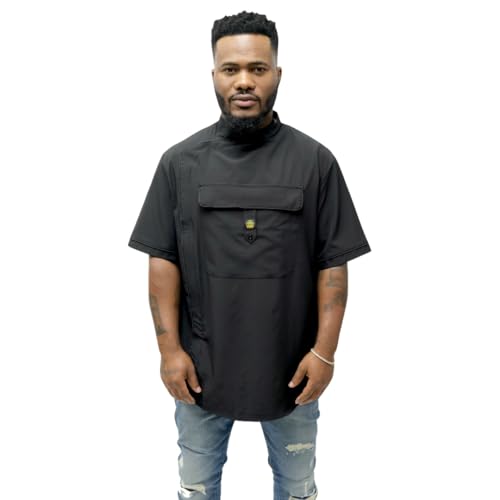 King Midas Barber Smock Professional Barber Jacket For Men Hair Proof Water Proof (Black XL)