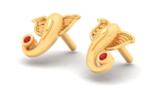 Image of P.C. Chandra Jewellers Women 14Kt (585) Yellow Gold Cute Ganesha Motif Stud Earrings - 0.65 Grams