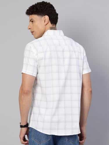 Image of Majestic Man Men's Slim Fit Premium Pure Cotton Plaid Check Half Sleeve Casual Shirt