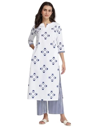 Image of Leriya Fashion Women Printed Kurta Set with Palazzo Pants | Straight Kurta with 3 /4 Sleeves | Ethnic Jaipuri Kurtis Palazzo Set for Women | Kurti for Daily Office & Casual