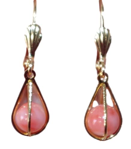 Angel Skin Seed Coral Round Caged Teardrop 14k GF Leverback