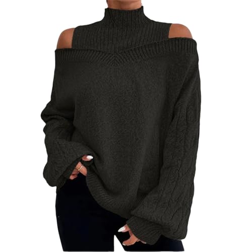 tinetill Maglione Donna Maglione Lavorato Maglia Spessa Manica Lunga Maglione Collo Alto Costine Maglione Invernale Caldo all'Uncinetto Maglione Casual Morbido Elasticizzato