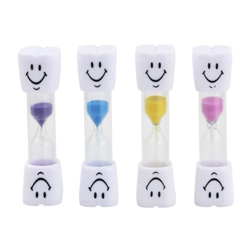 Juego de 4 relojes de arena para niños, reloj de puñetazo de dientes, cepillo de dientes sonriente, juego de relojes de arena multicolor para cocina, cepillado de dientes, hogar, oficina y