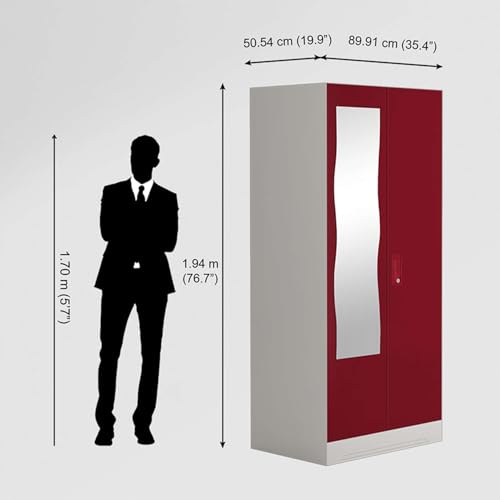 Image of Interio by Godrej Slimline 2 Door M4 Steel Almirah with Locker in Textured Carmine Red