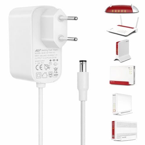 Tonton Netzteil 12V3A kompatibel für alle AVM Fritzbox WLAN Router und Telekom Speedport Smart Extra langes Kabel 2m Passend weiß für Fritz Box 7590 DSL Cable LTE Fritz!Box