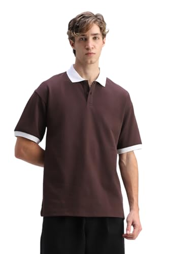 Image of SNITCH Men Polo Plus Size T-Shirt | Solid Polo with Contrast Inner Placket & Tipped Cuffs | 96% Cotton 4% Lycra Stretch Regular Fit, Casual Wear