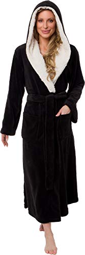Silver Lilly Full Length Hooded Long Robe - Women's Luxury Plush Bathrobe w/Sherpa