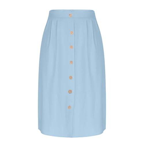 Womens Midi Skirts Button Front Casual Summer Skirt High Waisted A Line Work Skirts Flowy Beach Skirts with Pockets3
