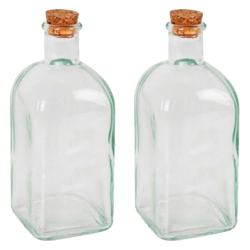 Acan Tradineur - Pack de 2 Botellas Frasco con tapón de Corcho - Fabricado en Cristal Resistente - Ideal para conservación de Alimentos y decoración - 1 L.