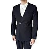 Men's Suit Jacket Collarless Solid Color Korean Style Slim Fit Blazer Summer Thin Business Casual Coat Black
