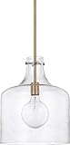 HomePlace Lighting 325712AD Crawford Urban/Industrial Clear Seeded Glass Jar Pendant Light, 1-Light 100 Watt, 15'H x 12'W, Aged Brass