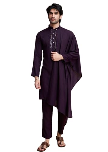 Pyjama kurta 3 pièces pour homme avec effet miroir violet taille L