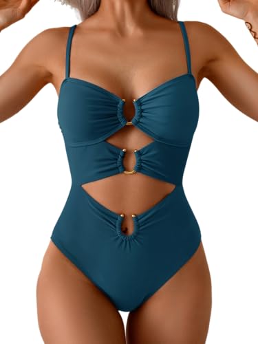 Image of Eomenie Womens Cutout One Piece Swimsuit with Ring Linked Sexy Monokini Bathing Suit for Beach Vacation
