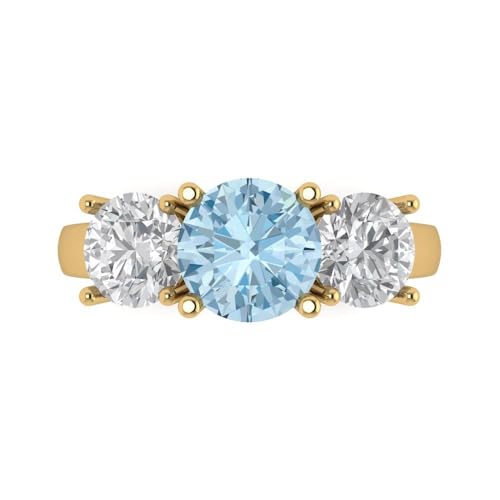 Clara Pucci 3 tcw Round Cut Engagement Ring for Women, 14K Solid Gold, Yellow Gold, Three-Stone Natural Swiss Blue Topaz Bridal Anniversary Promise Ring