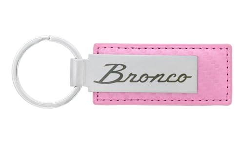 Ford Bronco Vintage Script Laser Engraved Pink Carbon Fiber Patterned Vegan Leather & Metal Key Chain