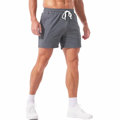 Jeixopu Mens Cotton Shorts 5 Inch Sweat Gym Workout Athletic Fitness Shorts for Men with Pockets (Drak Gray-XL) - image 8