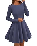 BTFBM Spring Dresses for Women 2026 Long Sleeve High Waist Pleated Flowy Aline Party Wedding Guest Dress Business Casual(Grey Blue, Small)