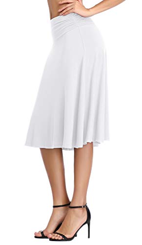 Image of Urban CoCo Women's Ruched High Waist Knee Length Jersey A-Line Stretchy Flared Casual Skirt