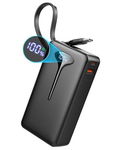 Bateria Externa 10000mAh, Power Bank 22.5W Carga Rapida, Bateria Portatil con Cables Integrados, Bateria Externa, Cargador Portatil con LED, Powerbank para iPhone/Samsung/Tablet etc
