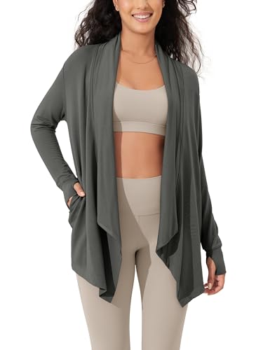 Image of ODODOS Women's Drape Open Front Cardigans Cozy Soft Long Sleeve Casual Wrap Outerwear with Pockets Thumb Hole