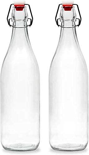Swing Top Glass Bottles 1 Liter (4 Pack) – Airtight Flip Cap Clear Glass Bottles for Water, Juice, Kombucha, Oil, Vinegar & Home Brewing