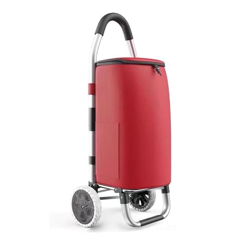 Tragbarer Einkaufswagen mit Rädern Multifunktionaler Trolley mit großer abnehmbarer Oxford-Stofftasche für Camping Reisen Wäsche - Perfekt für Lebensmitteleinkauf (Rot)