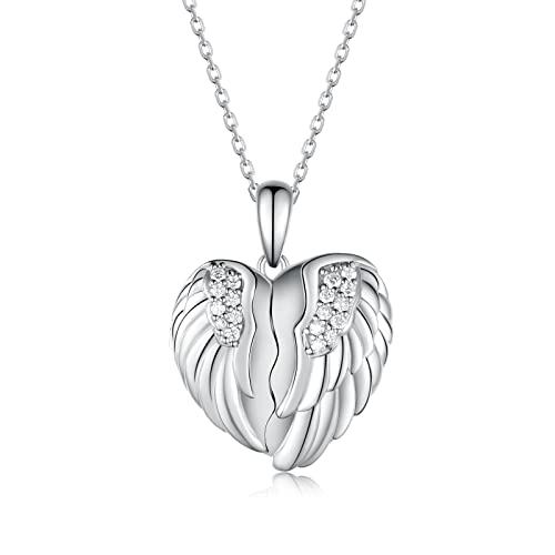 Svodea Heart Photo Angel Wings Locket Necklace That Hold Pictures Photo,925 Sterling Silver Photo Locket Necklaces With 5A Cubic Zirconia,Locket Necklace Jewelry For Women Girls Mother Daughter Grandmother,18''-20'' #TOP4