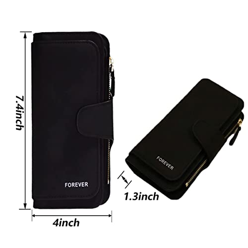 Image of Womens Long Leather Wallet, RFID Blocking Leather Pocket Wallet Ladies Mini Purse with ID Window