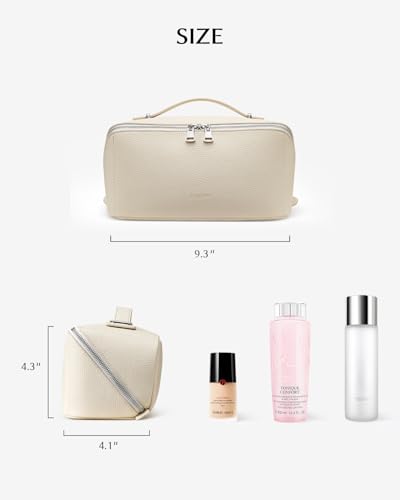 Image of EACHY Travel Makeup Bag, Lychee Leather Large Capacity Cosmetic Bag for Women, Open Flat Toiletry Bag with TPU Brush Compartment, Waterproof Skincare Organizer Travel Essentials
