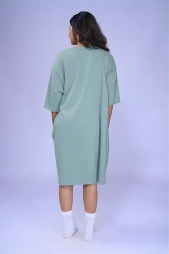 Image of LAMA STORE Women's Printed Oversized T-Shirt Dress, Cotton, 3 /4 Sleeve Length, Casual Loose Fit, Comfort Wear Extra Comfy Oversized Printed Pocket T-Shirt Dress