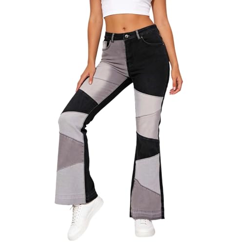 Vaqueros rectos de mujer lavado casual tiro alto denim liso