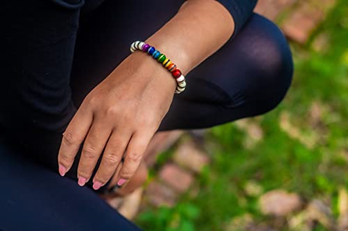 Hands Of Tibet Handmade Tibetan Prayer Mala Embedded Medicine Bracelet Yoga Healing Beads Adjustable Wrist Mala For Meditation Many Color Choices (Seven Chakra and White)4