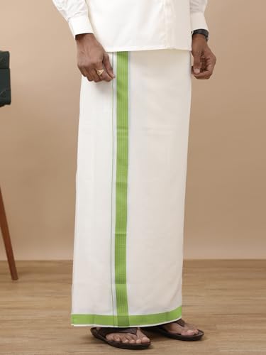 Image of RAMRAJ COTTON Men Black Fancy Border Single Layer Dhoti Crafted For Festive Occasions And Classic Ethnic Style