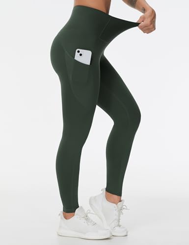 Image of THE GYM PEOPLE Thick High Waist Yoga Pants with Pockets, Tummy Control Workout Running Yoga Leggings for Women