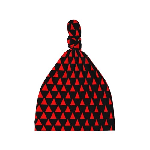 Newborn Baby Hat, Red Triangle Matrix Print Soft Top Knot Beanie Cap, Cute Baby Headwear for 0-6 Months