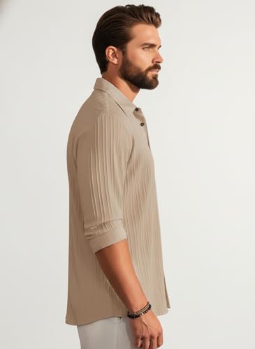 Image of Amazon Brand - INKAST Men's Casual Button Down Shirts Long Sleeve Linen Shirt Fashion Textured Beach Summer Shirt