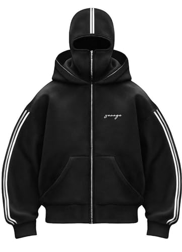 Image of Balaclava zipper Hoodie for men 350 GSM Heavyweight Ninja Hoodies for men