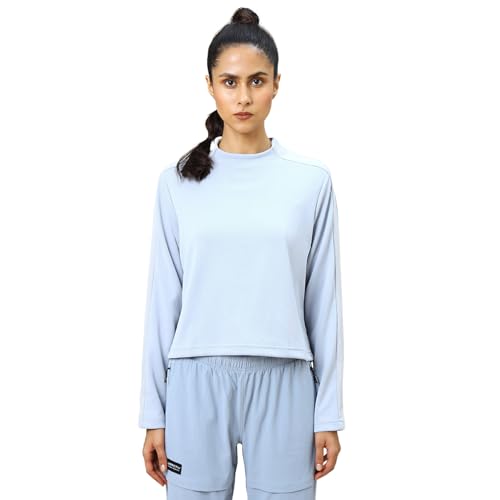 Image of TECHNOSPORT Womens Polyester Crew Neck Slim Fit Color Blocked Crop Sweatshirt Quick Dry & Antimicrobial