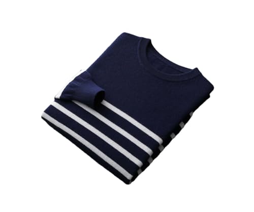 Men's Business Casual 100 Percent Crew Neck Striped Wool Knitted Sweater