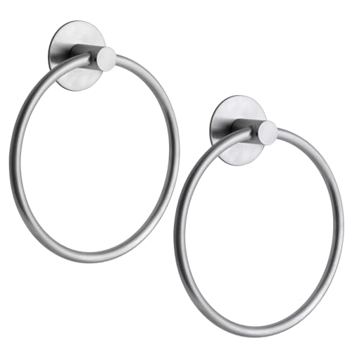 Towel Holder for Bathroom 2pcs Adhesive Towel Ring, Wall Mounted Hand Towel Holder Bathroom Towel Rack, Towel Hanger for Bath&Kitchen Towel Organizer, Stainless Steel Rustproof Bath Accessories…