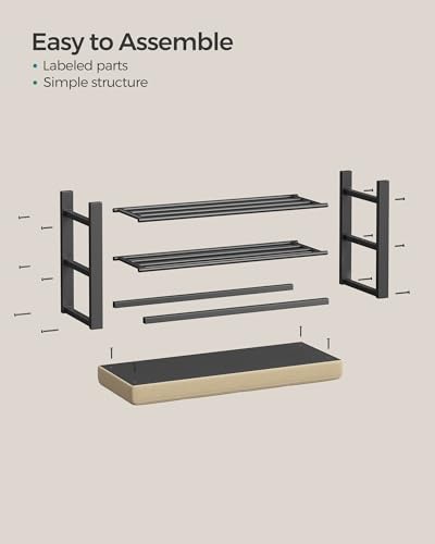 SONGMICS Shoe Bench, Storage Bench, Entryway Bench with Cushion, Shoe Shelf with Seat, Space-Saving, Modern Style, for Living Room, Bedroom, Hallway, Camel Brown and Ink Black ULBS057K01