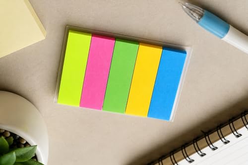 Image of Writable Transparent Sticky Tabs - 5 Color Repositionable Page Markers & Book Flags for Documents, Reports, Planners, Office and School Supplies 2 Pack (4)