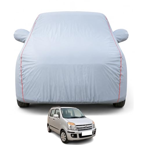 Image of Maruti WagonR Car Cover for LXi, AX, AXI, VXI & Duo LPG 1999-2009 Models |100% Waterproof, All Weather Protection | Mirror & Antenna Pocket | Soft Inner Lining, Triple Stitched (Dark Grey)