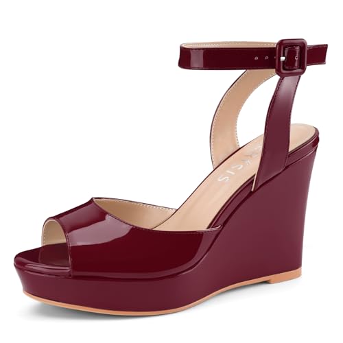 Image of Women's Dressy Platform Wedge Sandals Gold Wedges Peep Toe Patent High Heels Slingback Heeled Comfortable Ankle Strap Shoes