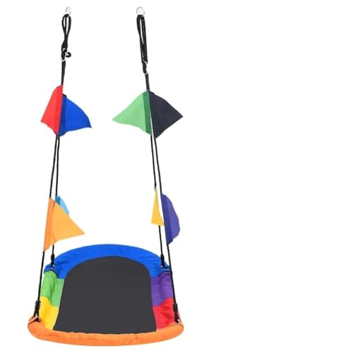 GeenYuu Columpio nido con banderas, 165 x 70 cm, resistente a la intemperie, estructura de columpio para exteriores con cuerda ajustable, marco de acero robusto, asiento colgante colorido para niños