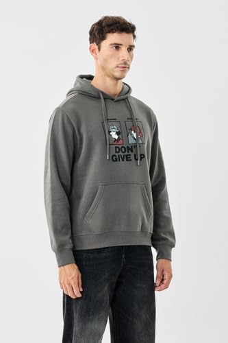 Image of SNITCH Men Casual Jacket| Regular Fit Full Sleeve Hooded Printed Graphic Style | Soft Cotton Blend Fleece Pullover with Kangaroo Pocket for Winter Wear